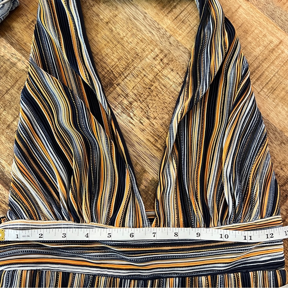 Nikki Beach Striped Halter Wide Leg Jumpsuit Resort Pantsuit Boho Ribbed size S - Picture 7 of 8